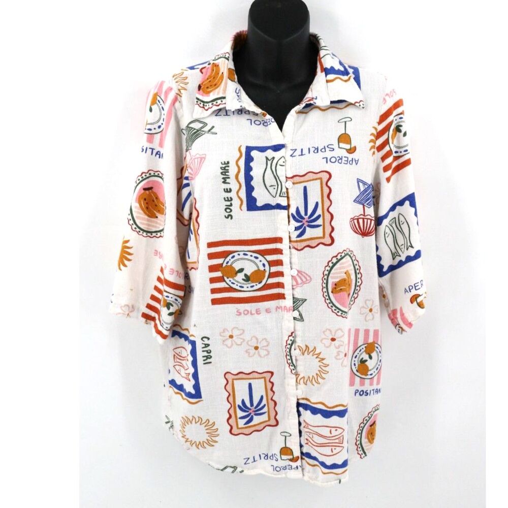 Label of Love Womens Tunic Button Down Dress Swim Cover Up Size Small AOP